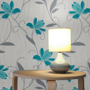 Tadessi Tapete Blumen Florentin blau/grau, florales Muster auf Papier.