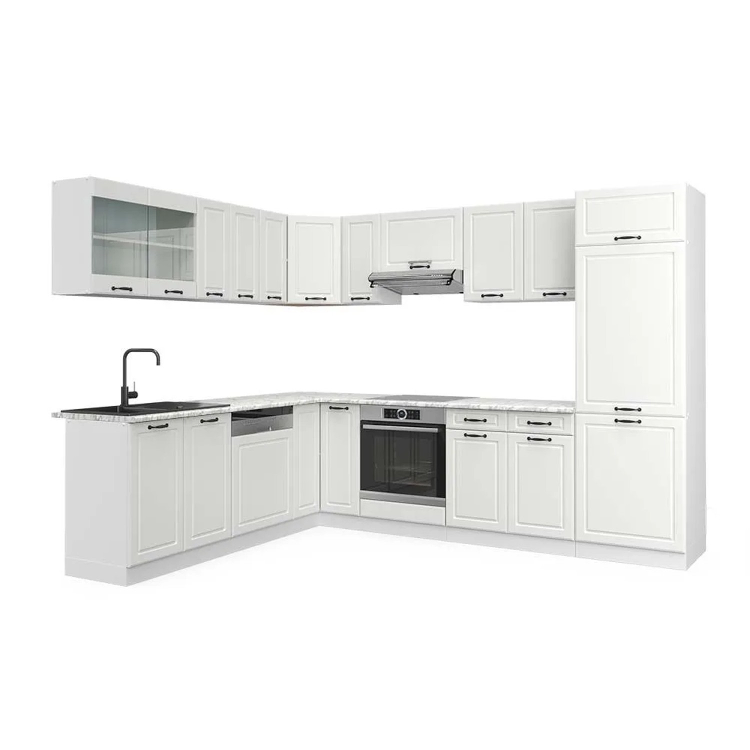 Vicco Eckküche R-Line Weiß Landhaus/Weiß 287 x 82, AP Marmor
