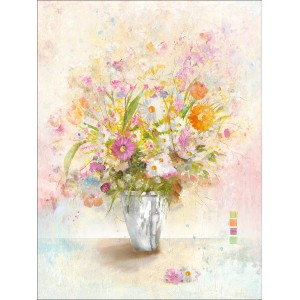 Leinwandbild Basic: Blumenstrauß im Retro-Stil, 77x57cm. Dekorative Wandkunst für Wohnräume.