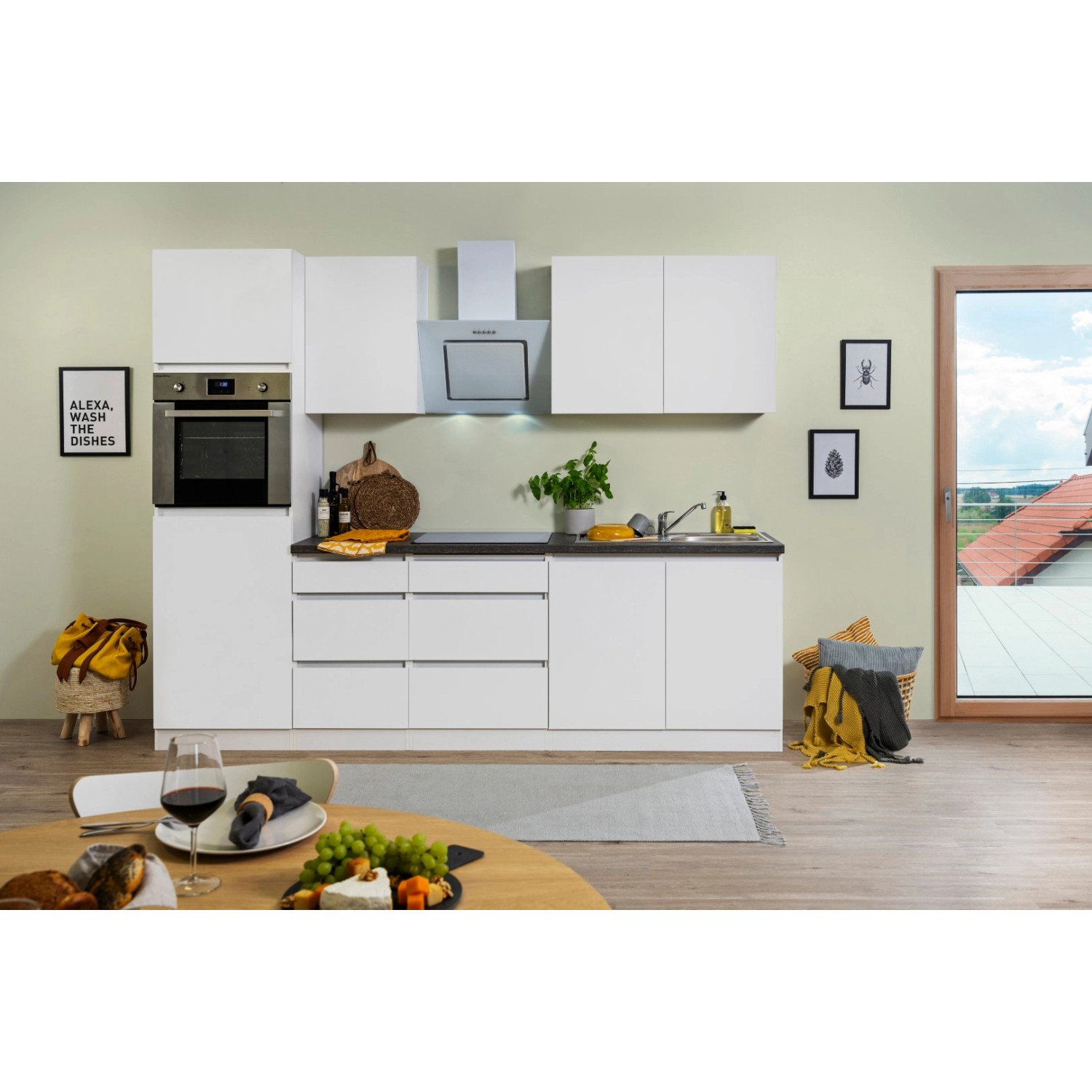 Respekta Küchenzeile/Küchenblock ohne E-Geräte 270 cm Grifflos Weiß Matt