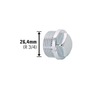 Verchromter Messing Gewinde-Stopfen 26,4 mm (R 3/4) für Gewindefittings.