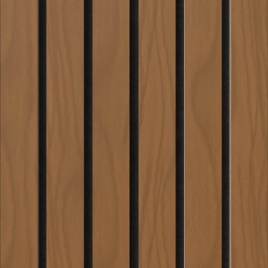 Akustikpaneel in Walnussoptik mit schwarzen Fugen, feuerhemmend, 60x240 cm.