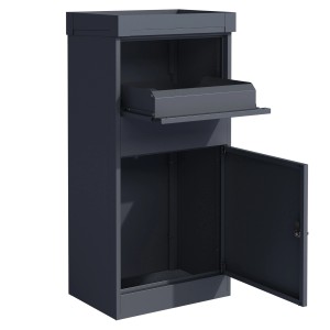 Westmann Paketbox Piet, anthrazitfarbener Stahl, mit Kipp- und abschließbarem Paketfach, sowie offenem Paketkasten.