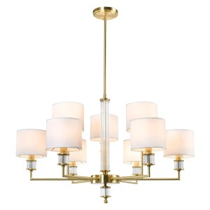 Licht-Erlebnisse Kronleuchter Stoff Metall Glas 92 cm Breit Groß in Messing Weiß 9X E14