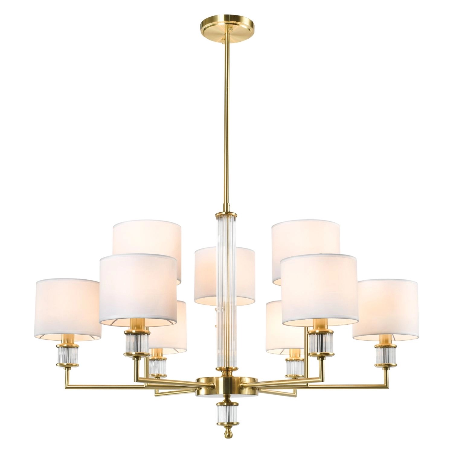 Licht-Erlebnisse Kronleuchter Stoff Metall Glas 92 cm Breit Groß in Messing günstig online kaufen