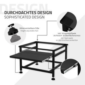 Schwarzes ML-Design Waschmaschinen Untergestell mit Auszug aus Stahl, höhenverstellbar.