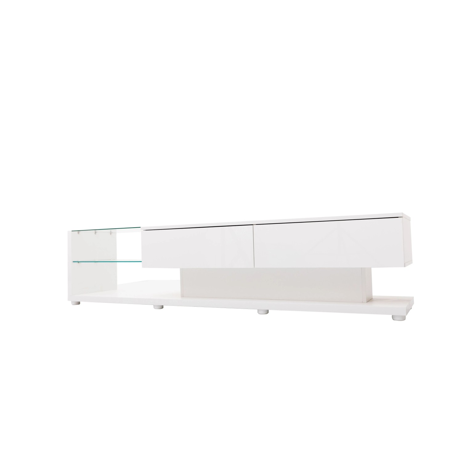 okwish TV Schrank mit Glastrennwänden LED Beleuchtung Stauraum 170x36x38cm Weiß