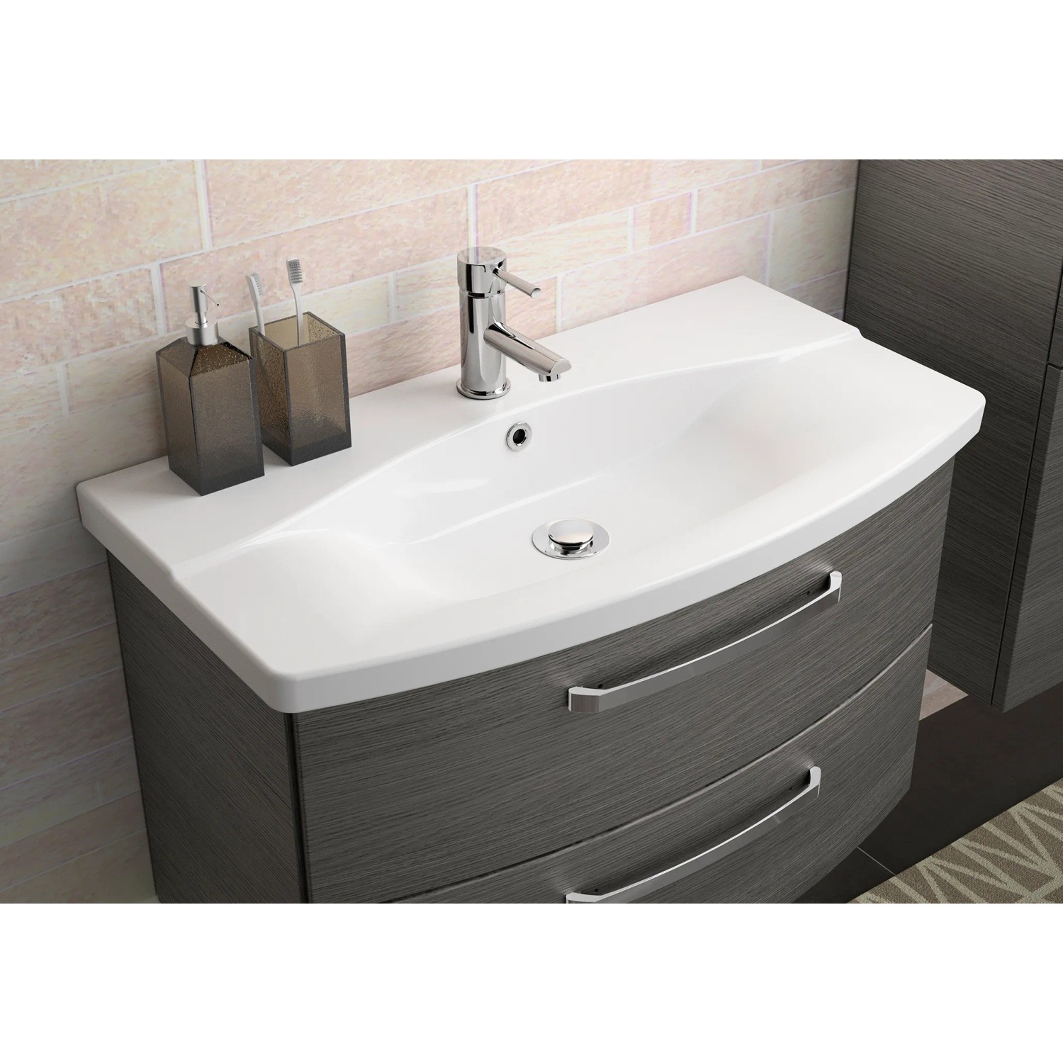 Pelipal Waschtisch Serie 4010, 84 cm, Graphit: Waschbecken mit Unterschrank und zwei Schubladen.
