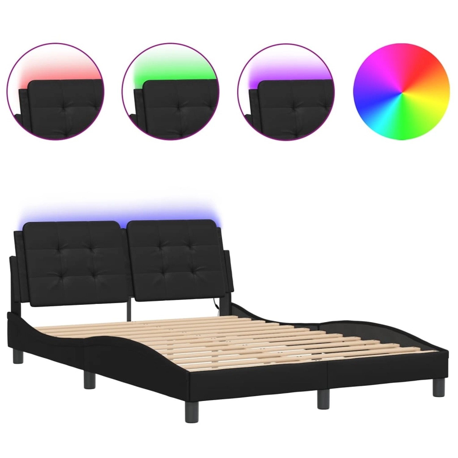 vidaXL Bettgestell mit LED ohne Matratze Zadar Schwarz 140x190 cm Kunstlede günstig online kaufen