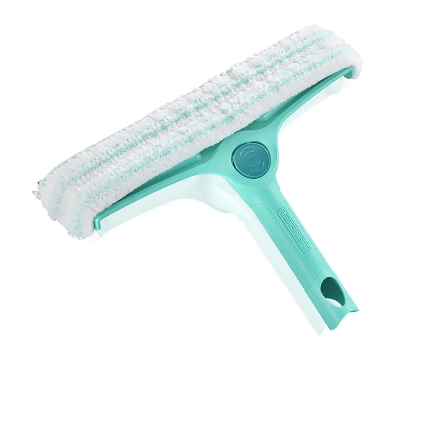 Leifheit Fensterreiniger FlexReach 4 in 1 mit blau-weißem Wischbezug und Griff.