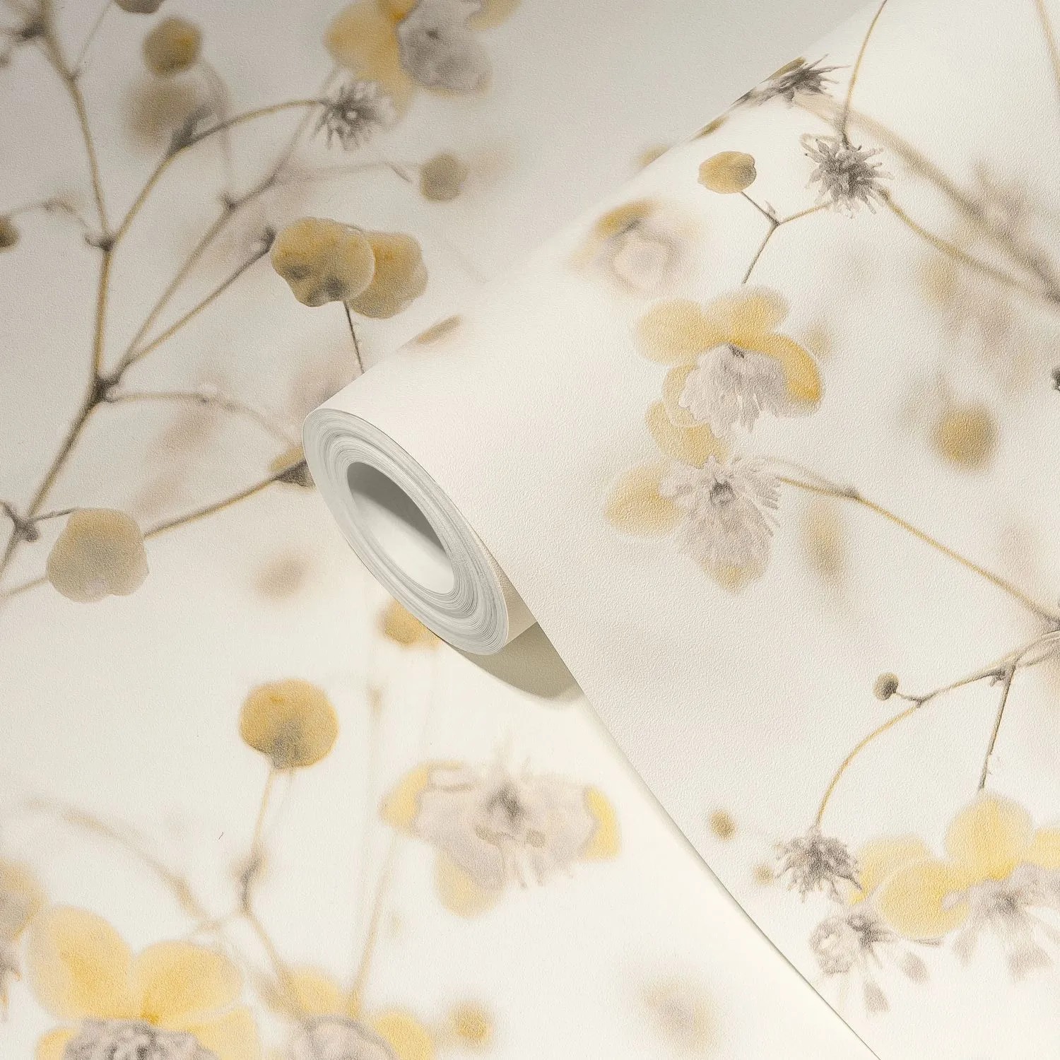 As-Creation Livingwalls Tapete Blumenmuster Gelb Weiß Und Grau 53 Cm X 10, 05 M As-387261