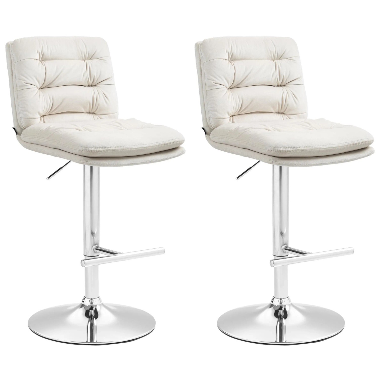 DELUKE Barhocker 2er Set TURIN Creme Samt Chrom Barstuhl Mit Lehne Tresenhocker Tresenstuhl
