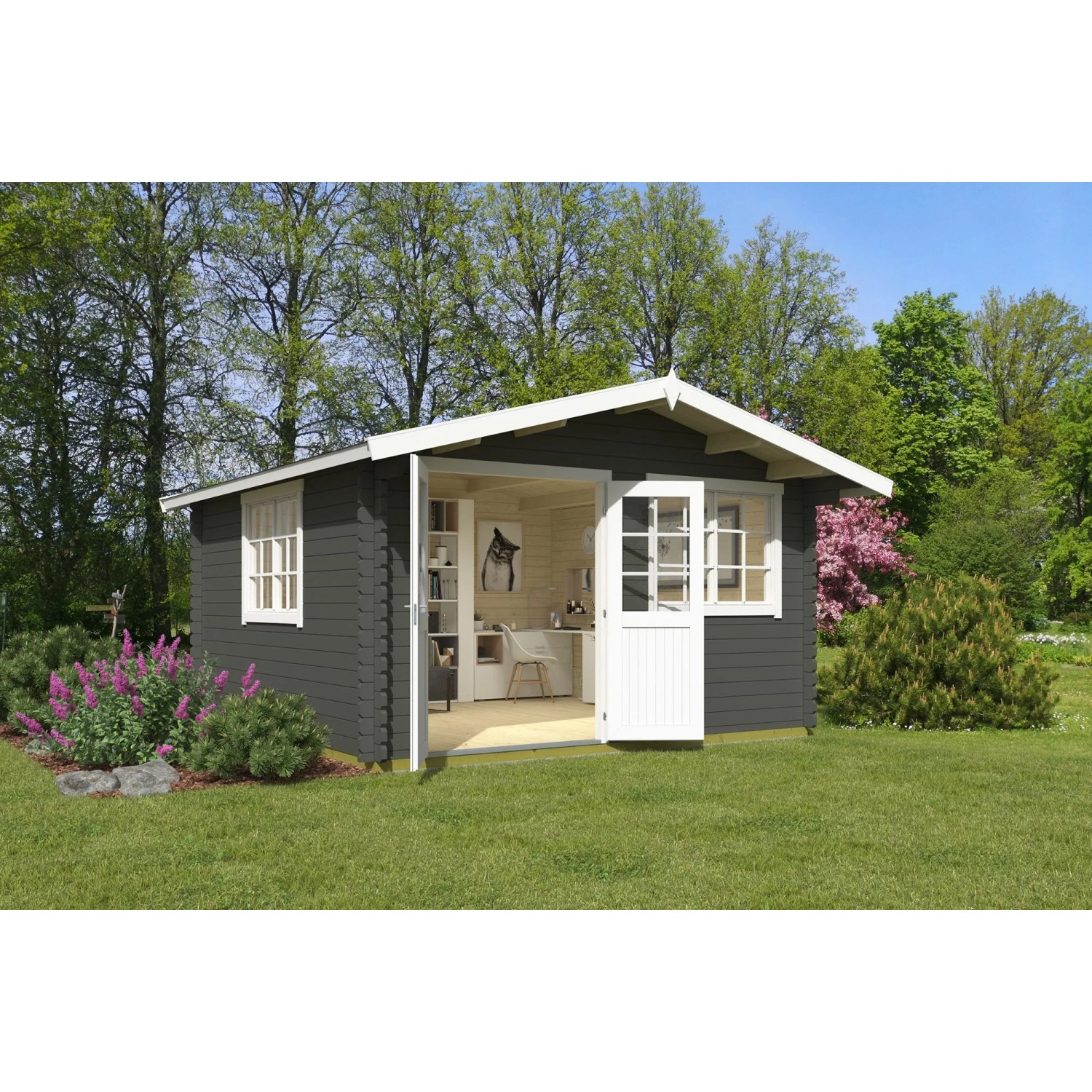 Lasita Gartenhaus Norderney 3 Grau-Grün 390 cm x 390 cm