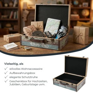 HMF VKO106 Vintage Vintage Koffer Truhe Holzkiste Holz 44 x 32 x 16 cm Deko Fahrrad