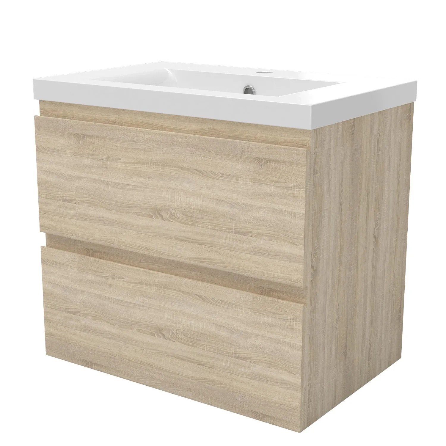 AICA Badmöbel Aalst 60 cm Keramik Waschtisch mit Unterschrank Matt Eiche Grifflos Softclose Schubladen 2 tlg.
