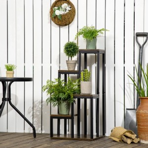Furnicato Blumenständer mit 4 Ebenen in Braun, ideal für Pflanzen und Gartendeko.