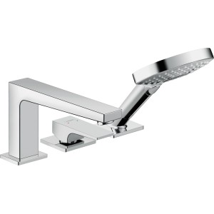 Hansgrohe Metropol 3-Loch Wannenrandarmatur mit Handbrause, Chromoptik.