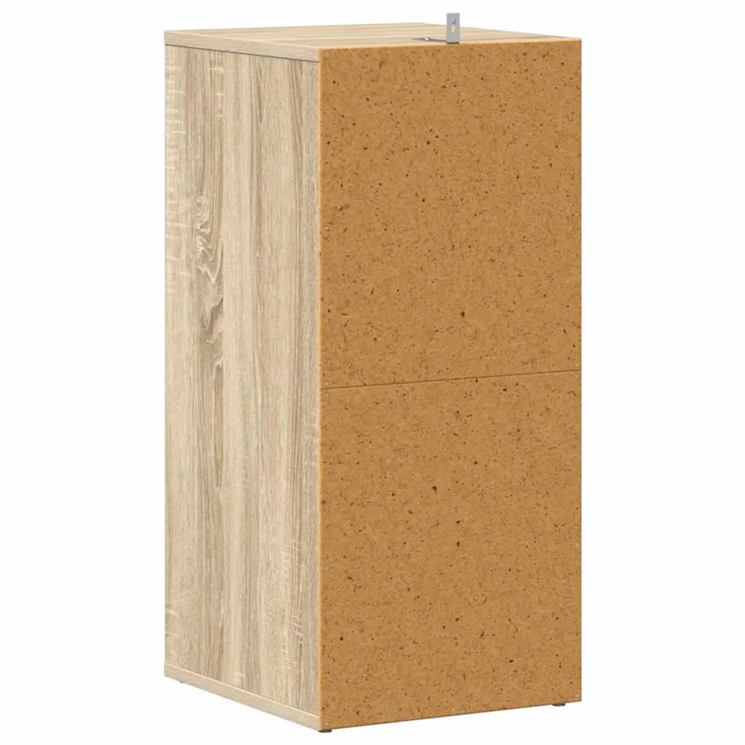 Schlanker Schuhschrank Sonoma-Eiche aus Holzwerkstoff, mit Holzmaserung und roher Rückseite, Wandhalterung.