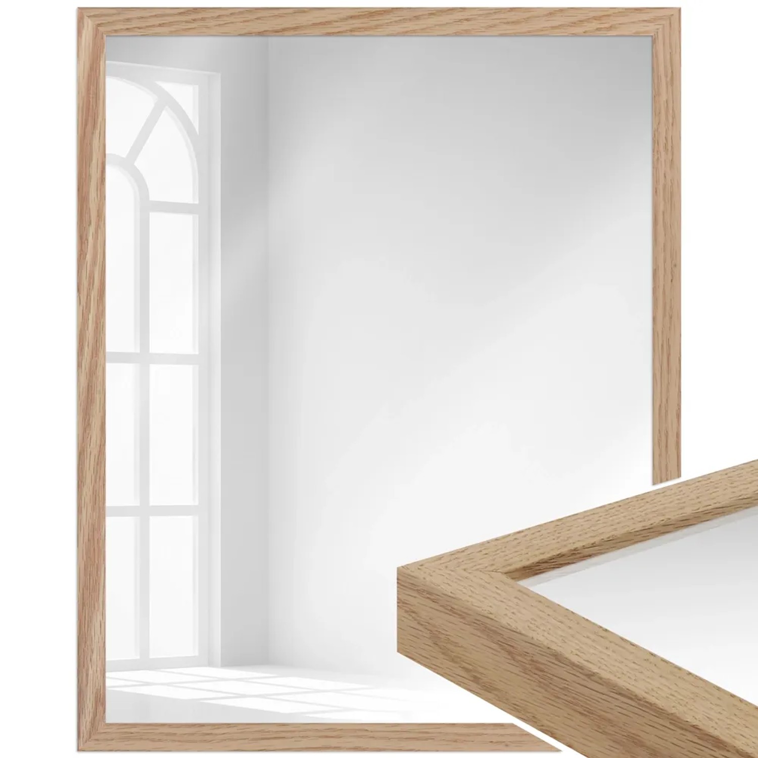 Moderner Wandspiegel H960 in Eiche-Optik, Holzrahmen, 53x73 cm. Ideal für Bad & Wohnraum.