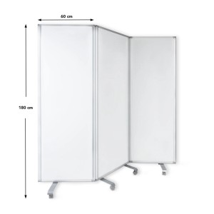 Dreiteilige, magnetische KARAT Mobile Trennwand (Whiteboard) mit Rollen, 180x180 cm.