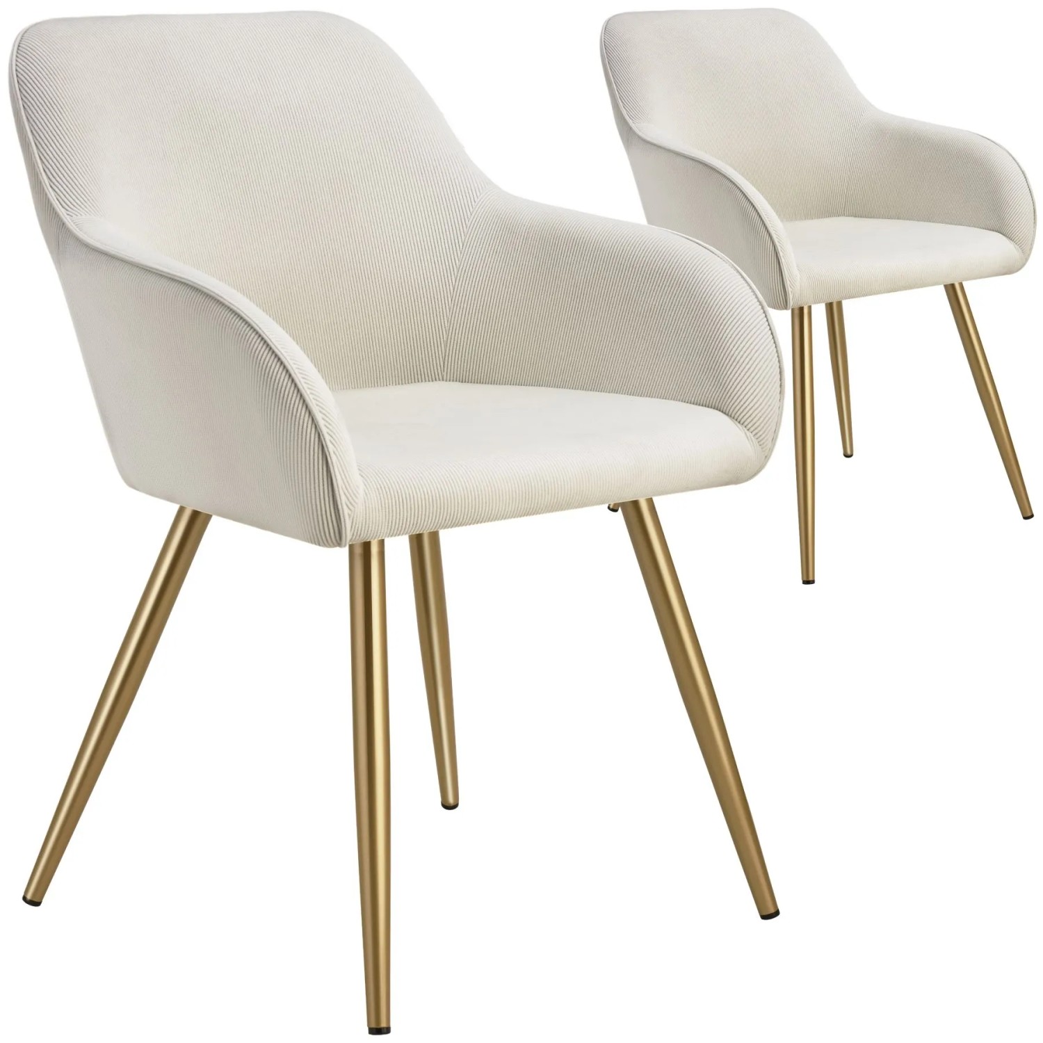 Tectake Esszimmerstuhl Marilyn Gepolstert  In Cordoptik Durchgehende Lehne 2Er Set 58 x 62 x 82 cm Creme Gold