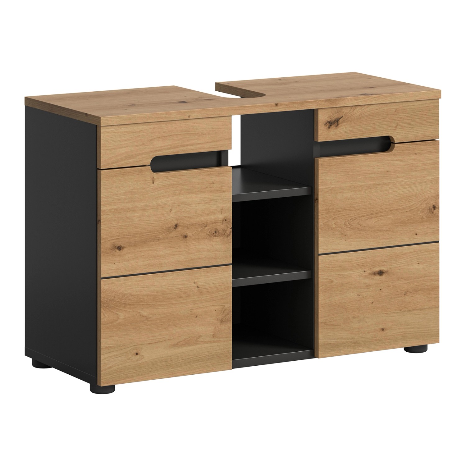 Waschbeckenunterschrank Canu 2-türig mit offenem Fach Artisan/Grau 55 cm x günstig online kaufen