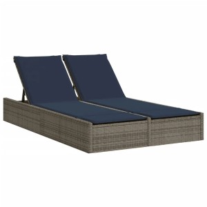 vidaXL Doppelte Sonnenliege mit Kissen Grau Poly-Rattan 368635