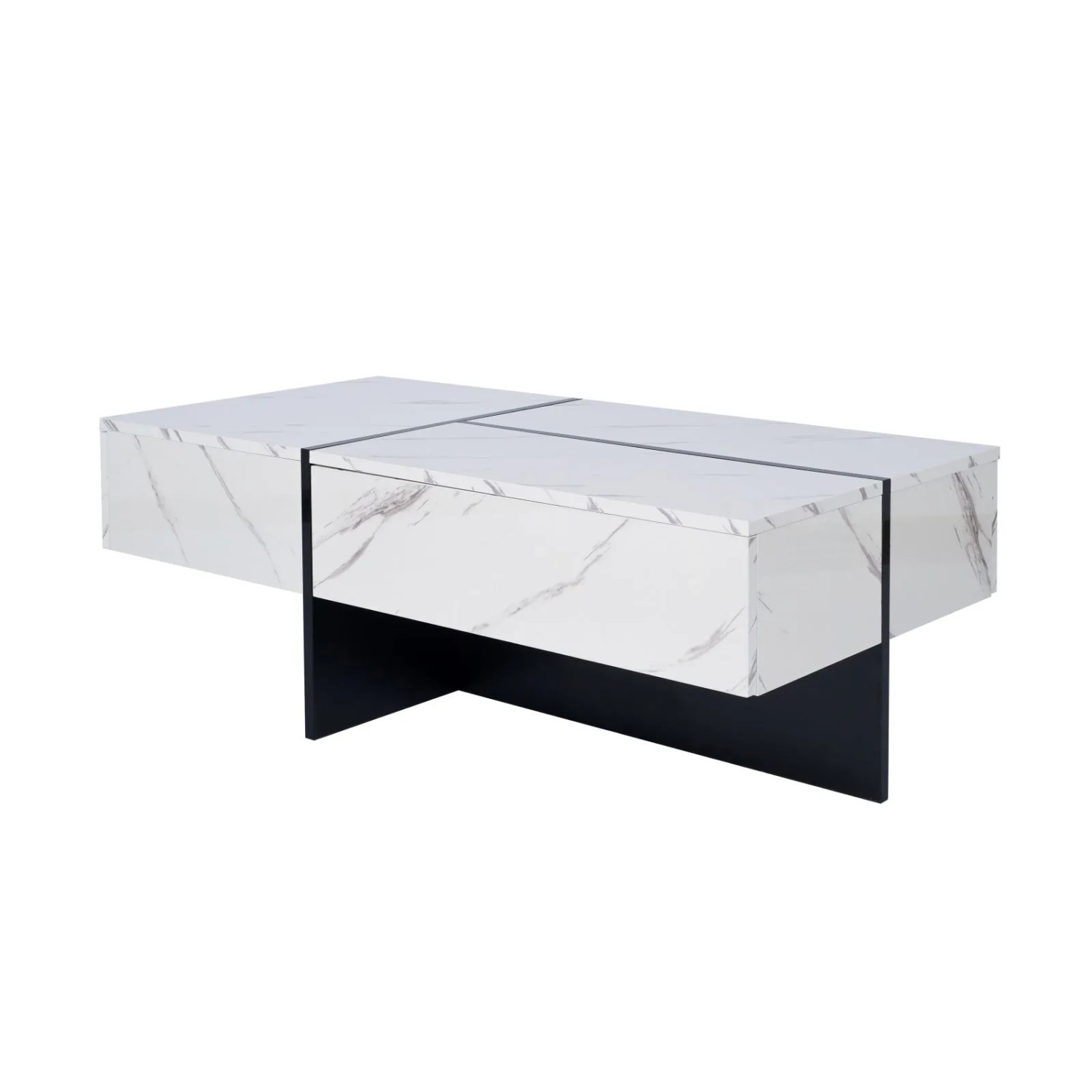 PXloue Couchtisch LED Beleuchtung Marmor Optik 3 Schubladen Weiß