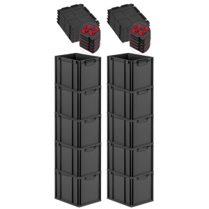 PROREGAL SparSet 10x Eurobox Nextgen Grip Mit Auflagedeckel Und Roten Verschlüssen HxBxT 32x30x40cm 30 Liter Schwarz Griffe Geschlossen