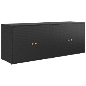 Schwarzer vidaXL Gartenschrank aus Poly Rattan, 198x55,5x80 cm, mit vier Türen und Holzgriffen.