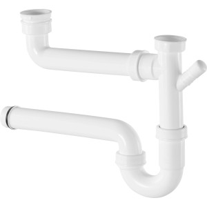Weißer Doppel-Röhrensiphon (44,8 mm) für Spüle zur Geruchsvermeidung.