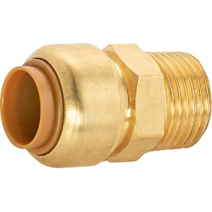 Stecknippel aus Messing, 15 mm x 21 mm (R 1/2), für Gewindefittings in Heizung und Wasserinstallation.