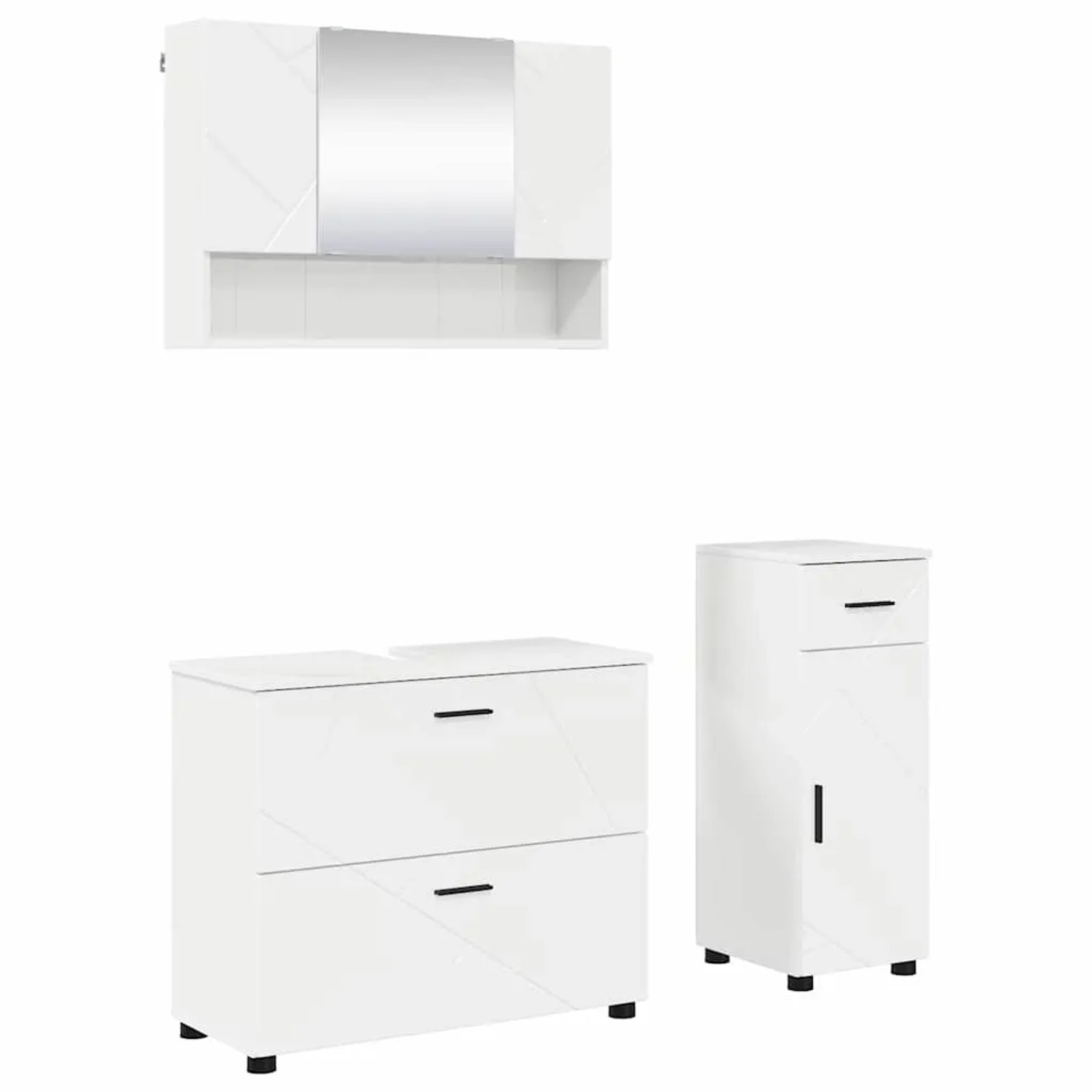 vidaXL Badezimmermöbel-Set 3-Tlg Hochglanz-Weiß Sperrholz und Metall 3393037