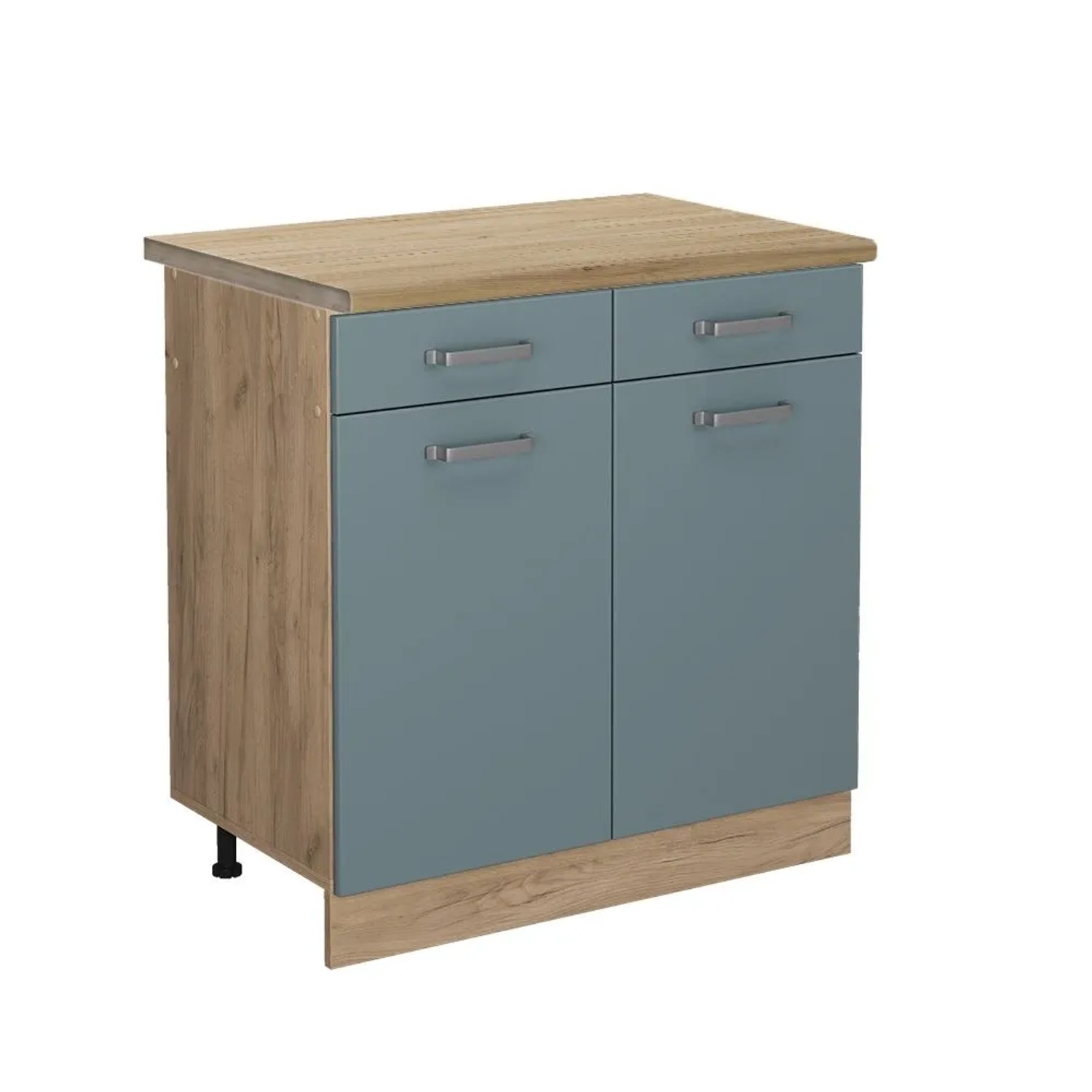 Vicco Küchenunterschrank R-Line Blau-Grau Goldkraft Eiche 80 cm AP Eiche