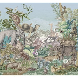 Komar Vlies Fototapete Creative Zoo mit Illustrationen von Tieren im Dschungel.