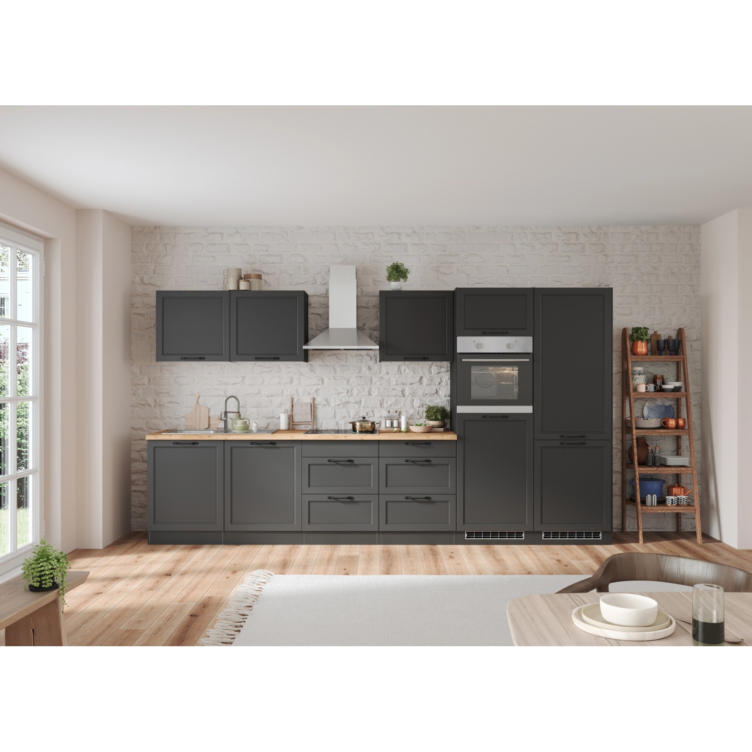 Held Küchen Küchenzeile Kempten 360 cm Grau/Graphit mit EGeräten