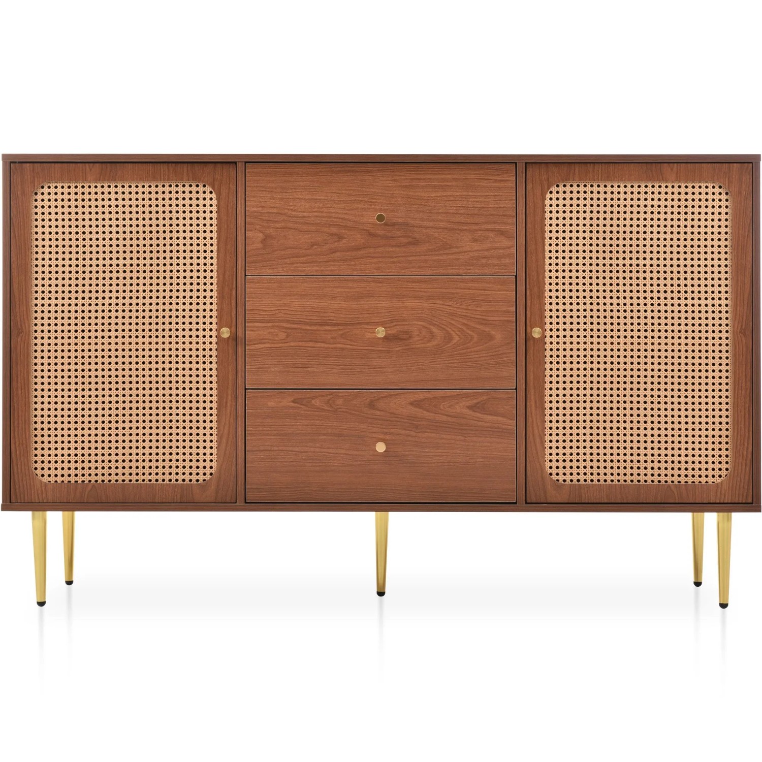 Merax Rattan Kommode 150x40x90cm Schubladen Nussbaum