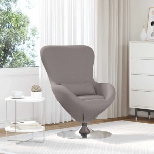 Moderner Eiersessel in Taupe mit Stoffbezug und Stahlrahmen. Bequemer Loungesessel für Wohnzimmer.