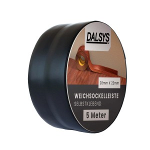 Dalsys Weichsockelleiste, selbstklebend, 5m Rolle, schwarz. Fußbodenleiste für flexible Montage.