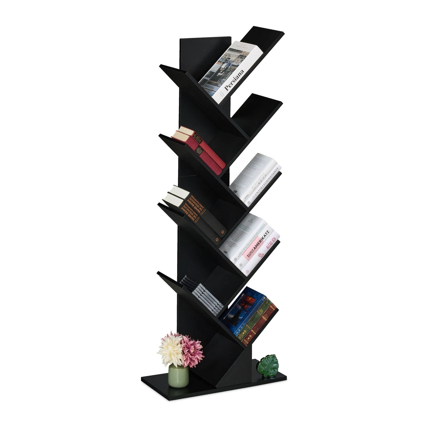 Relaxdays Bücherregal Spanplatte 9 Ebenen mit Wandbefestigung 138 cm x 51 cm x 25 cm 11,3 kg