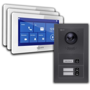 Goliath Basic Line 3-Familienhaus Video Türsprechanlage Monitor Weiß - Anthrazit Ausenstation Unterputzdose