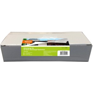 Verpackung des Siena Garden Solino Sonnensegels, Sand, quadratisch, 3,6x3,6 m, mit Zubehörset.