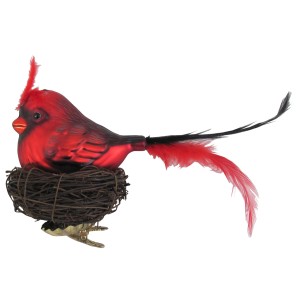 Roter Glasvogel im Nest, 9cm Weihnachtsornament von Krebs Glas Lauscha.