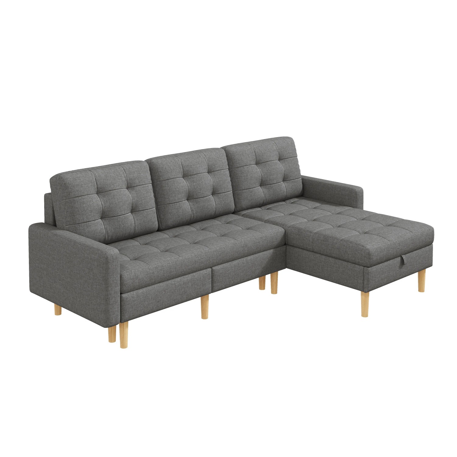 Merax Ecksofa 212x130x86 cm Grau L-Form Stauraum Chaiselongue