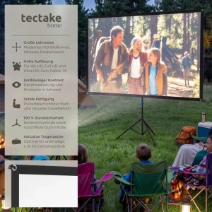 Tectake Beamer Leinwand Cinema Für 4K  Hd  Ultra Hd und Full Hd  Gain Faktor 1 0 Mit Standfestem  Klappbarem Stativ  177 x 100 cm Weiß