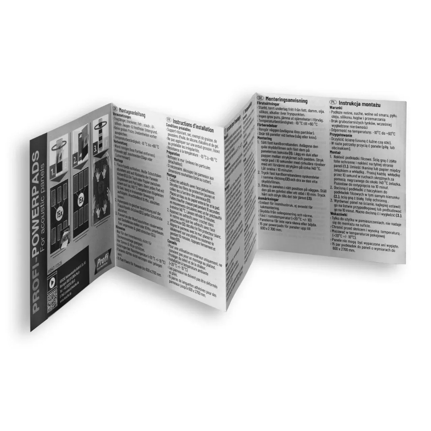 Profi-Powerpads für Akustikpaneele, 15 Paar, Montageanleitung.