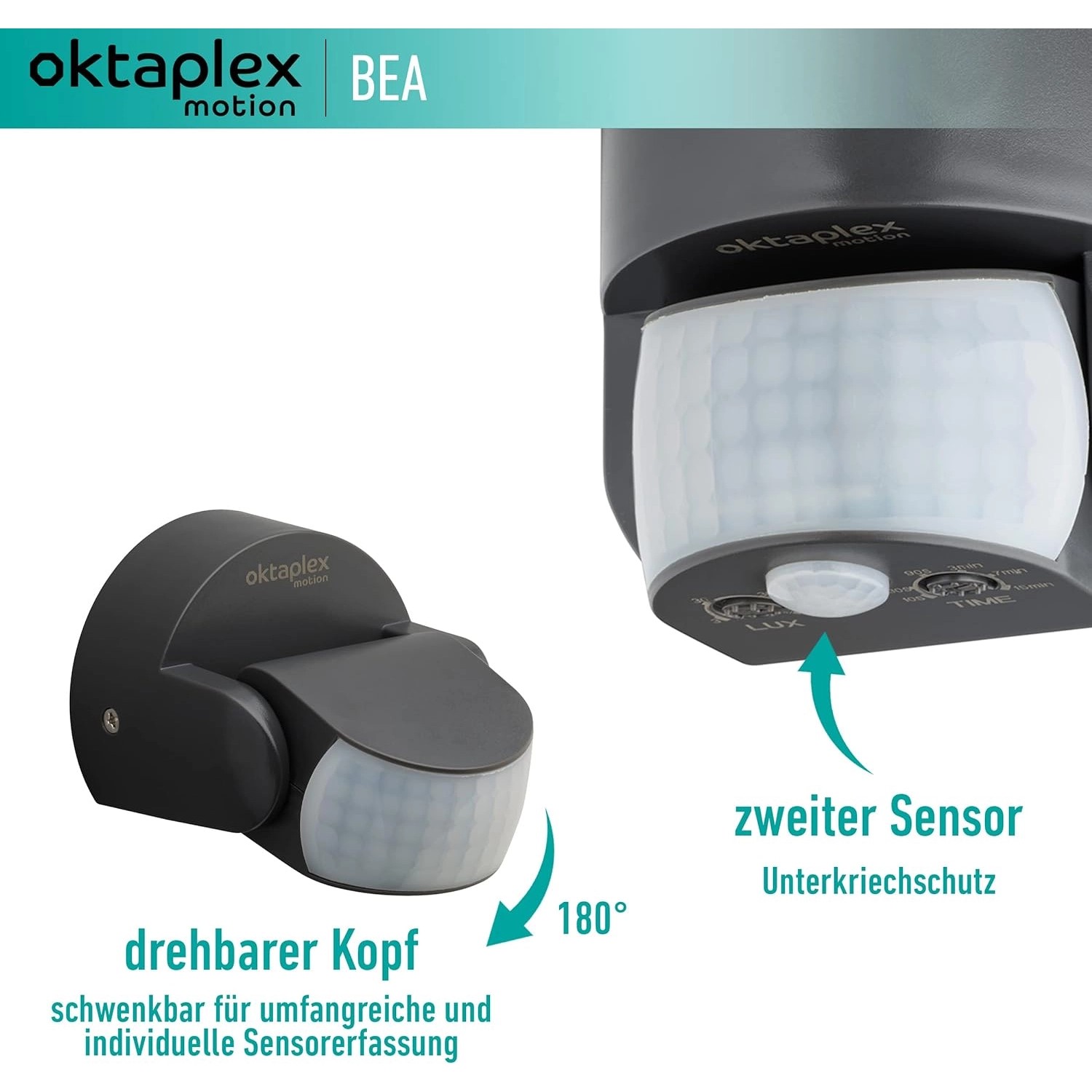 Oktaplex EVA Bewegungsmelder Außen - 12m Reichweite, 240° Erfassung IP65