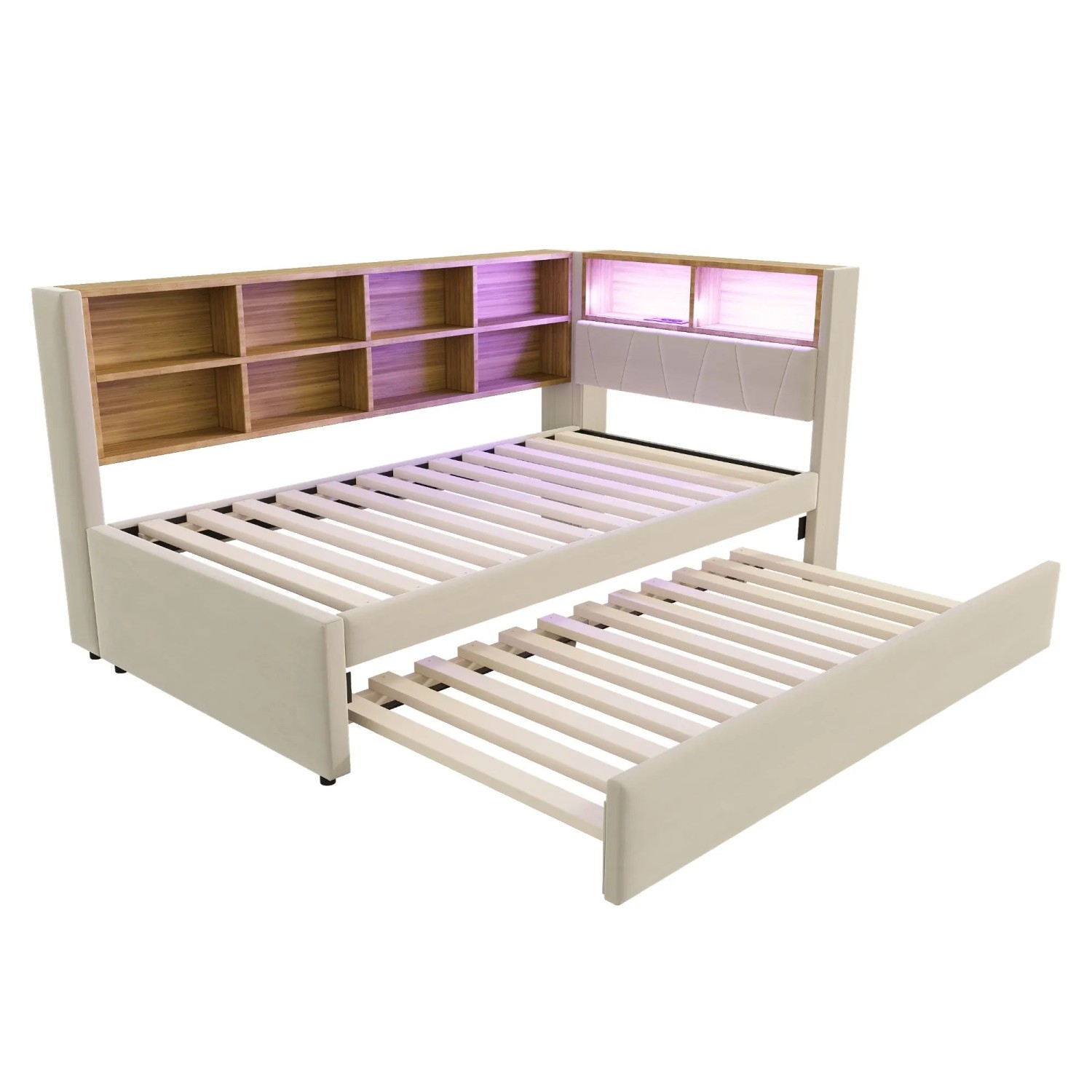 Merax Schlafsofa 90x200cm LED USB Ausziehbett Flanell Beige
