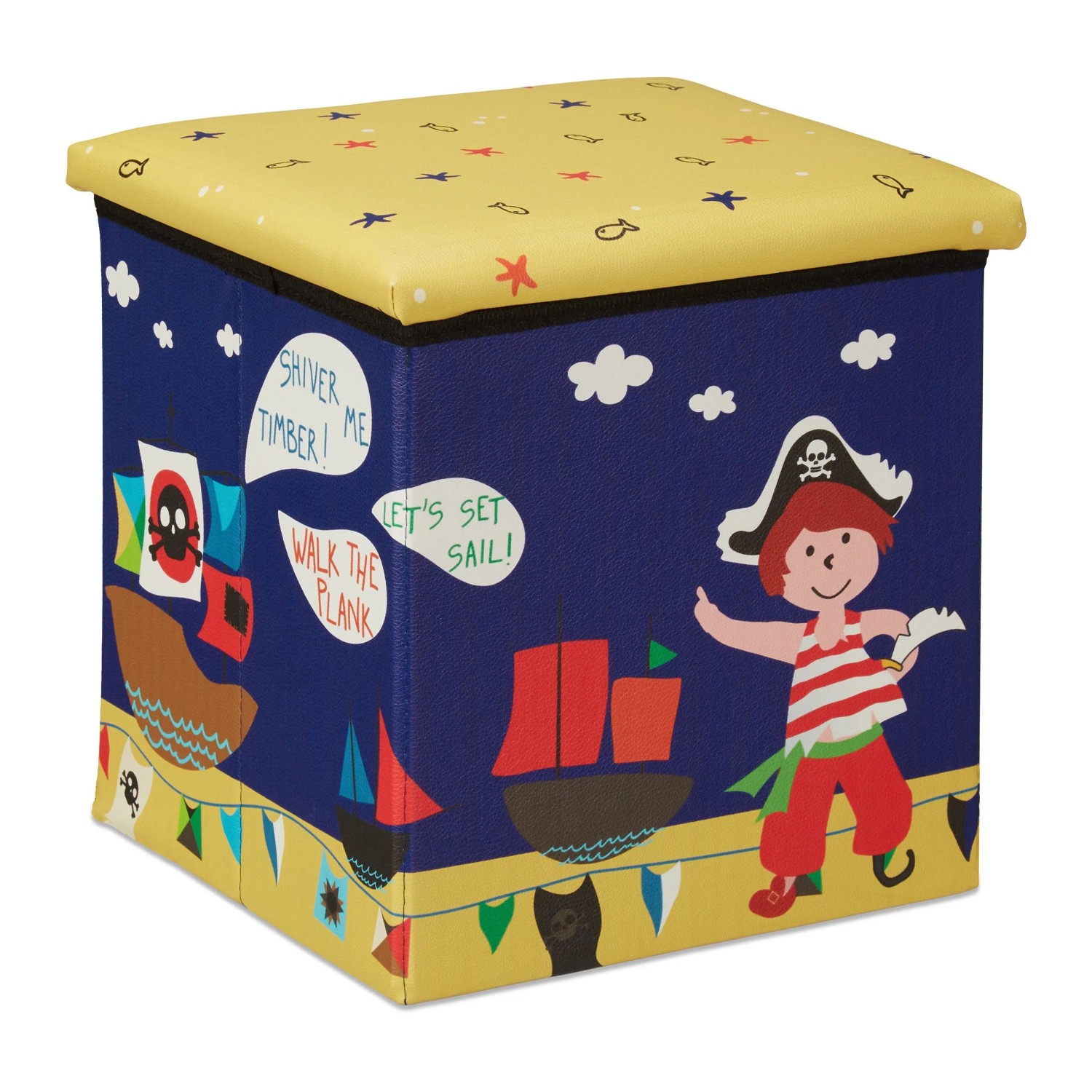 Relaxdays Sitzhocker Kinder MDF Vlies PVC Schaumstoff Pirat Faltbar 31 cm x 31 cm x 31 cm 1,8 kg