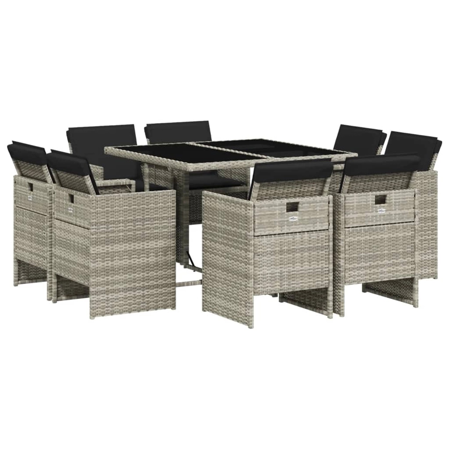vidaXL 9-Tlg Garten-Essgruppe mit Kissen Hellgrau Poly Rattan 3277786 günstig online kaufen
